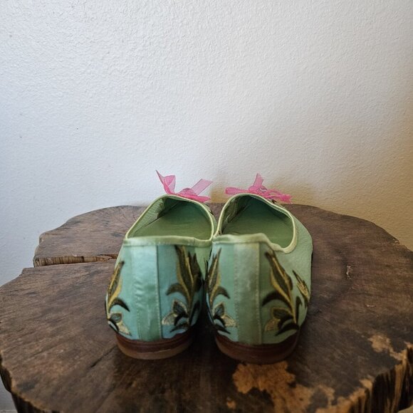 Beverly Feldman Love Diamonds Green Mesh Embroidered Flats with Pink Bows 8.5 M - Picture 11 of 15